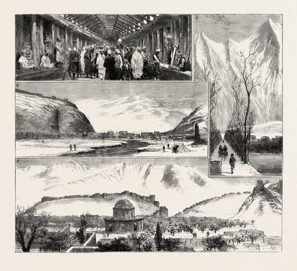 THE CAMPAIGN IN AFGHANISTAN: NOTES AT KABUL: 1. Part of Char Chawk Bazaar. 2. Takht-i-Shah, Cabul