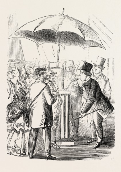 THE DERBY DAY: SCENES BY THE ROADSIDE AND ON THE DOWNS: TRY YOUR LUNGS, GENTLEMEN! UK, 1860