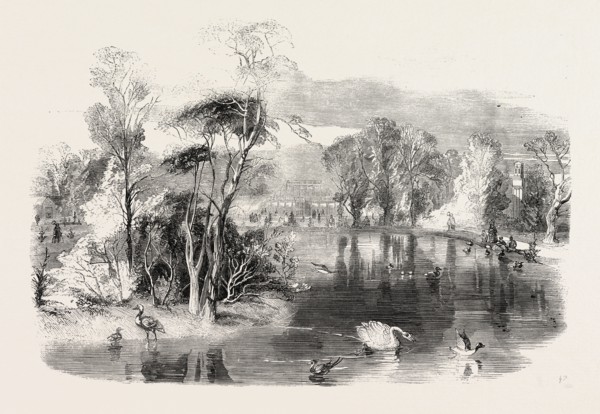 THE NEW LAKE, KEW GARDENS, LONDON, UK, 1860 engraving