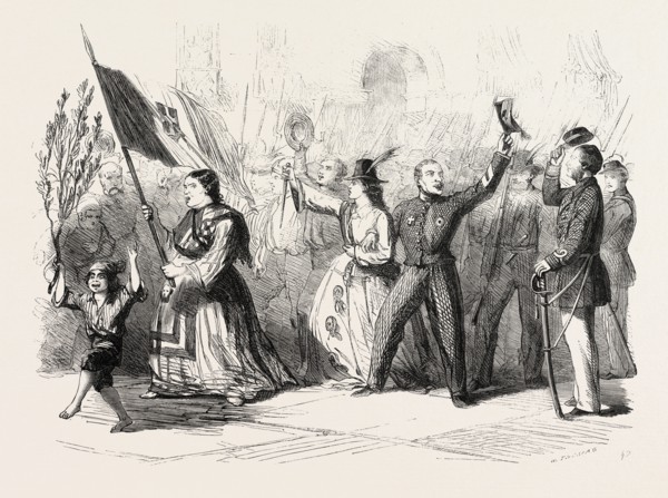 THE REVOLUTION IN NAPLES: STREET SCENE IN NAPLES THE DAY AFTER THE ARRIVAL OF GARIBALDI, ITALY,
