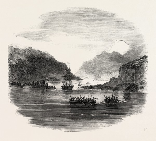 H.M.S. TERMAGANT CONVOYING THE GUN BOATS GRAPPLER AND FORWARD THROUGH THE STRAITS OF MAGELLAN: