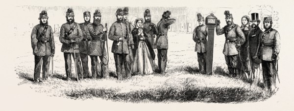 THE ELECTRIC TARGET INVENTED BY LIEUT. CHEVALIER, 1860 engraving