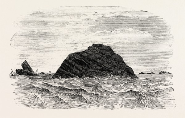 THE BLACK ROCK, OFF THE COAST OF MAYO, 1860 engraving