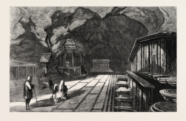 THE GROTTO OF SANTA ROSALIA, PALERMO, ITALY, 1860 engraving