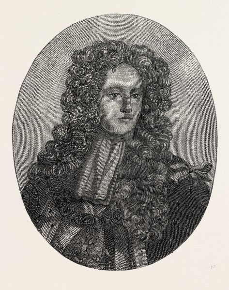 PORTRAIT OF PRINCE GEORGE OF DENMARK COMPOSED ENTIRELY OF MINUTE WRITING, 1860 engraving
