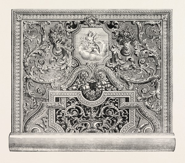CARPET RECENTLY FINISHED AT THE MANUFACTURE IMPERIALE DES GOBELINS, PARIS, FRANCE, 1860 engraving
