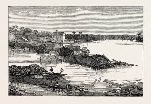 INUNDATIONS IN THE UNITED STATES OF AMERICA: CUMBERLAND RIVER, LOOKING UP STREAM, AT CLARKSVILLE,