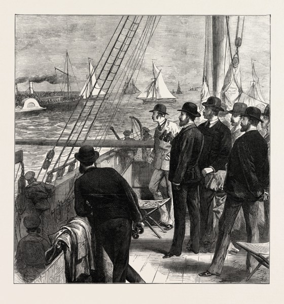 THE PRINCE OF WALES AT THE ROYAL THAMES YACHT CLUB MATCH: YACHTS ROUNDING THE CLUB STEAMER, UK