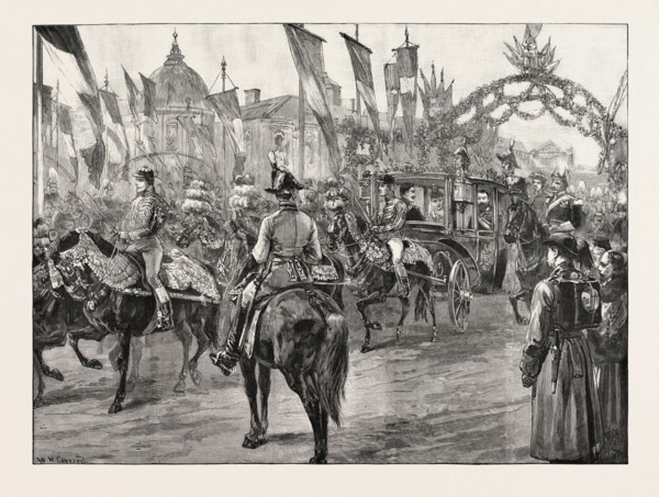 THE NEWLY MARRIED CROWN PRINCE AND PRINCESS OF ROMANIA AT BUCHAREST: ARRIVING AT THE ROYAL PALACE