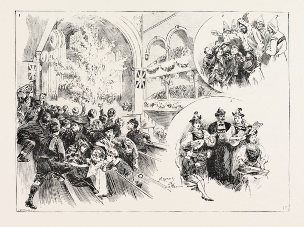 CHRISTMAS FETE AT MR. CHARRINGTON'S ASSEMBLY HALL, MILE END: 1. An exciting moment. 2. Food for the