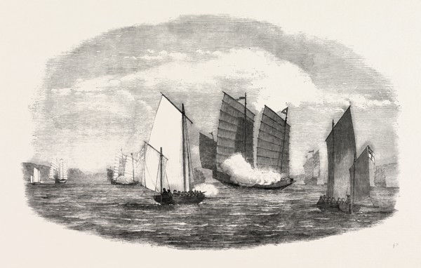 ATTACK ON A CHINESE PIRATICAL FLEET BY THE BOATS OF H.M.S. "CLEOPATRA," IN BIAS BAY, CHINA