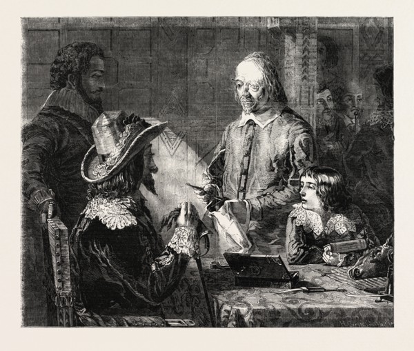 FINE ARTS, "HARVEY DEMONSTRATING TO CHARLES I. HIS THEORY OF THE CIRCULATION OF THE BLOOD" PAINTED