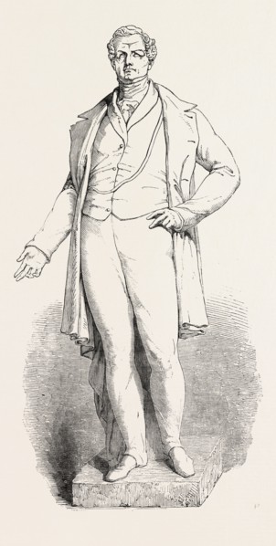 BRONZE STATUE OF THE LATE SIR R. PEEL, BART., BY E.H. BAILY, R.A. THE BURY TESTIMONIAL
