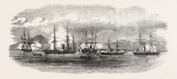 ENGLISH AND FRENCH STEAMERS IN THE HARBOUR OF GONAIVE, HAITI