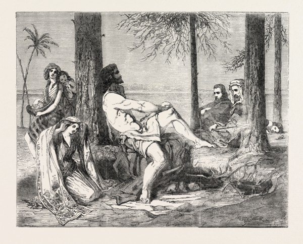 HISTORICAL PAINTING "DELILAH ASKING FORGIVENESS OF SAMSON." BY WILLIAM J. BURTON