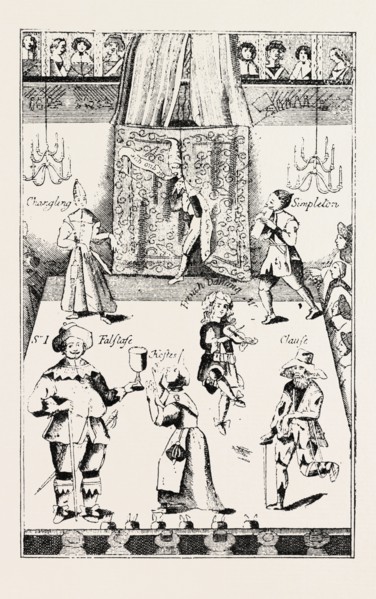 STAGE OF THE RED BULL THEATRE DURING THE COMMONWEALTH, LONDON, UK, 1893 engraving