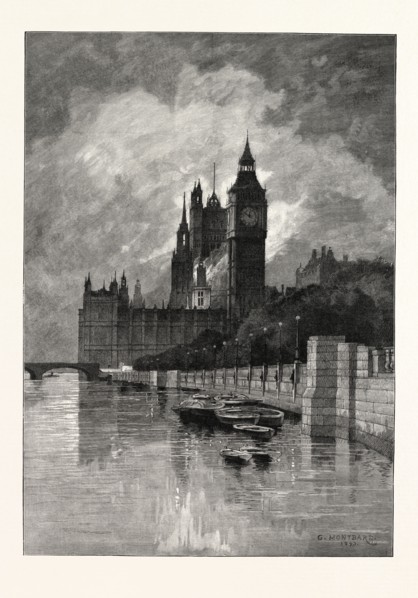 THE HOUSES OF PARLIAMENT, WESTMINSTER, LONDON, UK, 1893, 1893 engraving