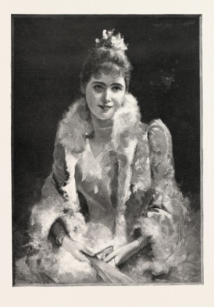 AT THE PLAY; A LADY AT THE THEATRE, 1893 engraving