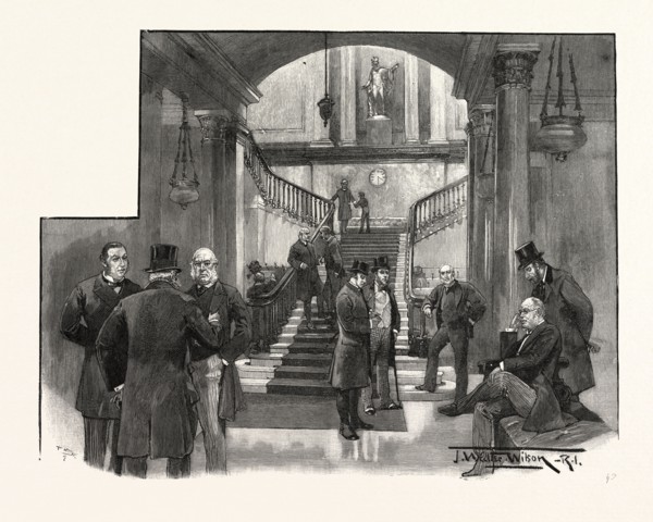 THE HALL OF THE ATHENAEUM CLUB, PALL MALL, LONDON UK; Mr. Justice Mathew, Sir John Bridge, Bishop