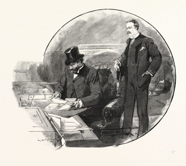 A DIVISION IN THE HOUSE OF COMMONS: THE GOVERNMENT WHIPS: Mr. E. Marjoribanks and Mr. T. Ellis, UK,