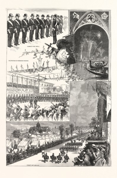 KNIGHTS TEMPLAR AT CHICAGO-CAMP DE MOLAI OTHER SCENES. FROM SKETCHES FRANK H. TAYLOR, US, USA,
