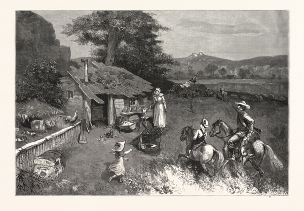 SETTLER'S FIRST HOME THE FAR WEST.-DRAWN W. A. ROGERS, US, USA, ENGRAVING 1880