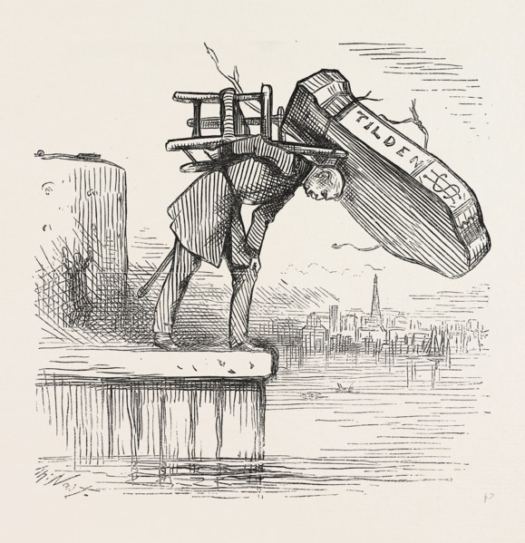 GENERAL HANCOCK MUST DO THIS TO PLEASE BOSS KELLY.  Engraving 1880, US, USA, America