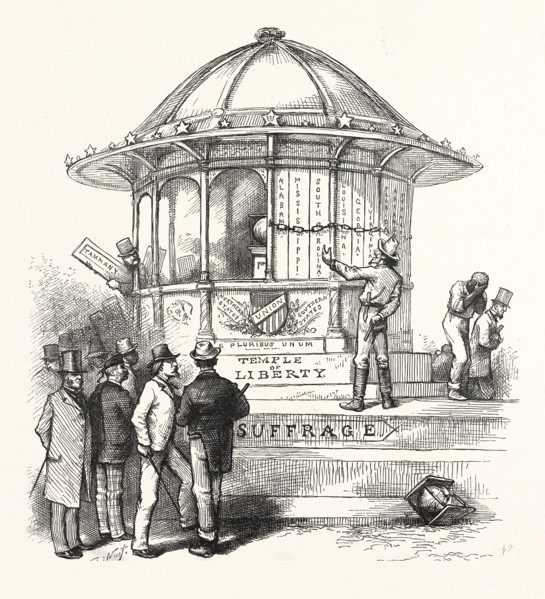 " FREEDOM SUFFRAGE TO BLACKS MEANS FREEDOM SUFFRAGE TO THE WHITES." EVARTS. SOLID SOUTH. " Hurry