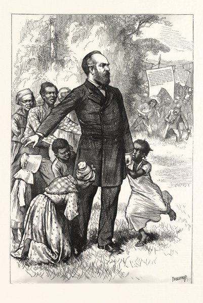 THE FRIEND OF THE FREEDMEN, general Garfield, engraving 1880, US, USA, America, James Abram