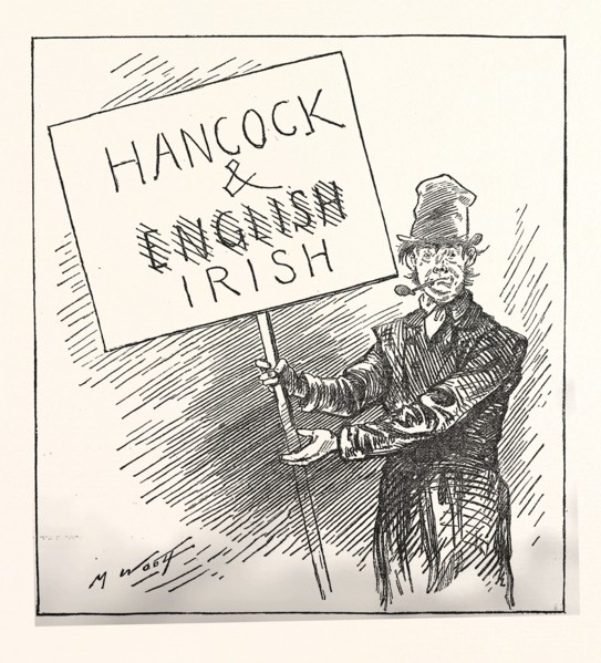 EXULTANT TAMMANYITE. "Begorra, ticket shpakes for itself!"  Engraving 1880, US, USA, America