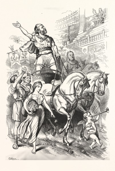 VICTORY! ENGRAVING 1880, HORSE, HORSES, CARRIAGE