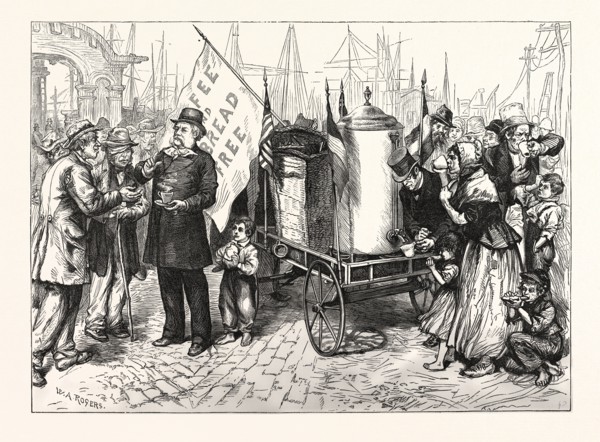 DR. KENNION'S STREET COFFEE-URN CART-A GOOD TEMPERANCE MOVEMENT. DRAWN W. A. ROGERS, US, USA,