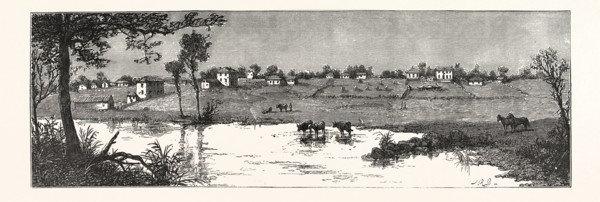 MELBOURNE, SKETCH MADE 1838, AUSTRALIA, ENGRAVING 1880