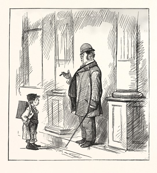 BOY: shine mister?, MAN (with severity). " Go away, go away I look as I wanted shine ?" BoY" Well,