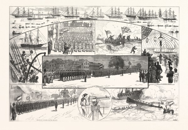 INCIDENTS THE NAVAL REVIEW FORTRESS MONROE. FROM SKETCHES BY J.O. DAVIDSON, US, USA, AMERICA,