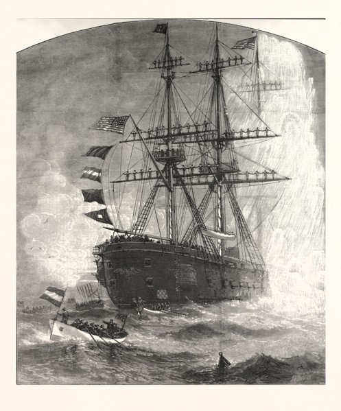 NAVAL REVIEW FORTRESS MONROE CEREMONIES THE PRESIDENT'S VISIT THE FLAG-SHIP. DRAWN J. O. DAVIDSON,