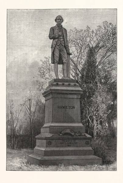 STATUE ALEXANDER HAMILTON, CENTRAL PARK, US, USA, AMERICA, UNITED STATES, AMERICAN, ENGRAVING 1880