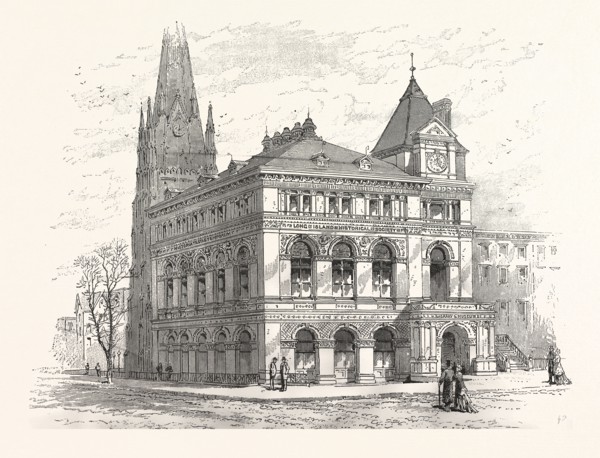 BUILDING THE LONG ISLAND HISTORICAL SOCIETY. FROM SKETCH BY C. KEETELS, US, USA, AMERICA, UNITED