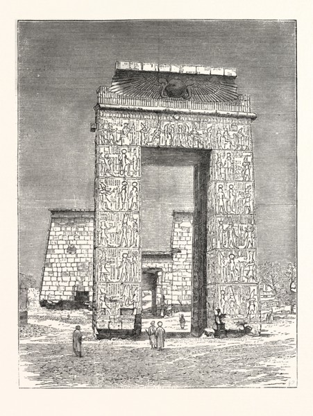 PYLONS AT KARNAK, SCENE ON THE NILE, EGYPT, ENGRAVING 1880