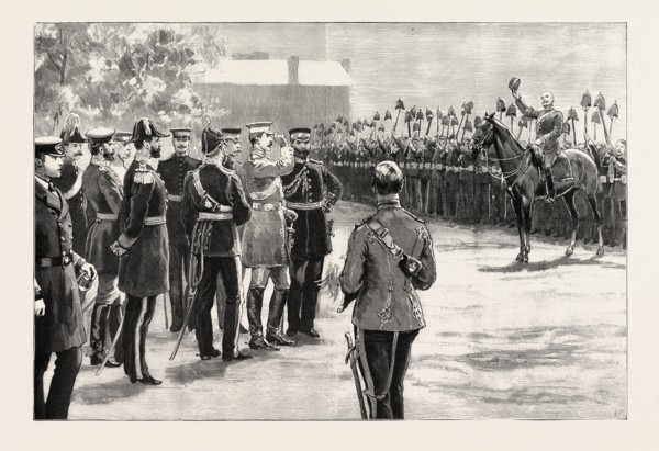 THREE CHEERS FOR THE EMPEROR! THE GERMAN EMPEROR REVIEWING THE ROYAL ARTILLERY AT EASTNEY BARRACKS,
