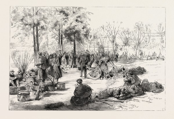 SCENES AT BUENOS AYRES DURING THE REVOLUTION IN ARGENTINA: THE GOVERNMENT TROOPS RESTING AT PLAZA