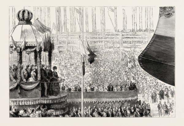 THE ANGLO-SPANISH SHIPYARDS AT BILBAO, SPAIN: THE QUEEN OF SPAIN LAUNCHING THE FIRST CRUISER LA