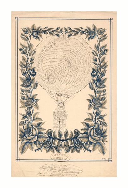 Tribute to French ballonist Henri Giffard in the form of a handwritten French text shaped as a