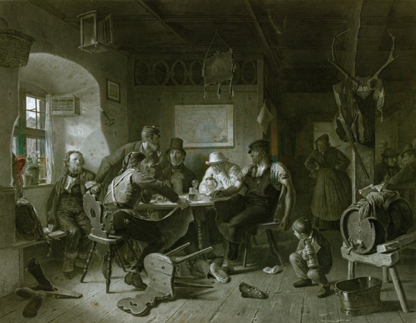 Card game by Karl von Enhuber, 1811-1867, German painter, Germany, everyday life, interior,