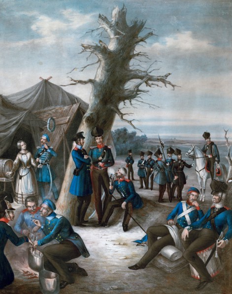 Camp of the Prussian army, 1813, 1814, 1815, 19th century, cooking, open fire, dish, smoking pipe,