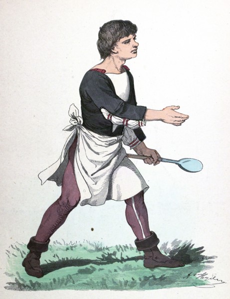 German cook, end of the 15th century, 19th century engraving, liszt gourmet archive, spoon, cooking