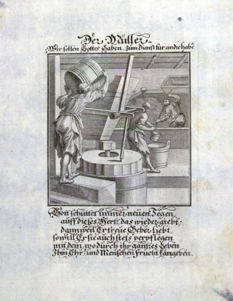 Miller, a person who operates a mill, old master print, 17th century, 1600s, 1700s, engraving,