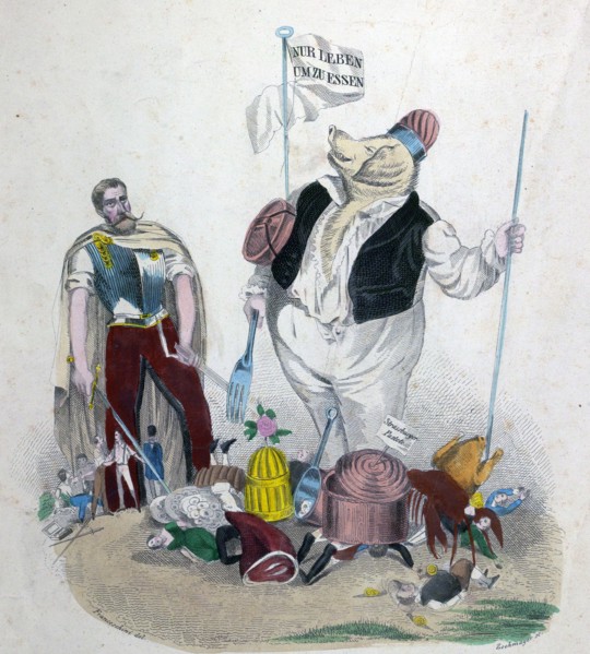 Living to eat, cartoon by Leopold Zechmayer, 1805 - circa 1860, Austrian artist, Austria. Eating