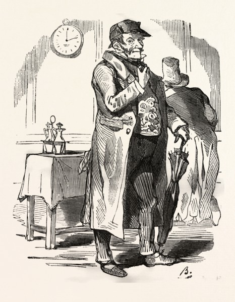 arriving at the restaurant, by Bertall, 1820-1882, Paris, Soyons, France, Europe, 19th century.