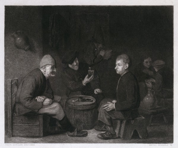Tasting the wine by Adriaen Brouwer, 1605-1638, Flemish genre painter, Belgium, Holland. drinking